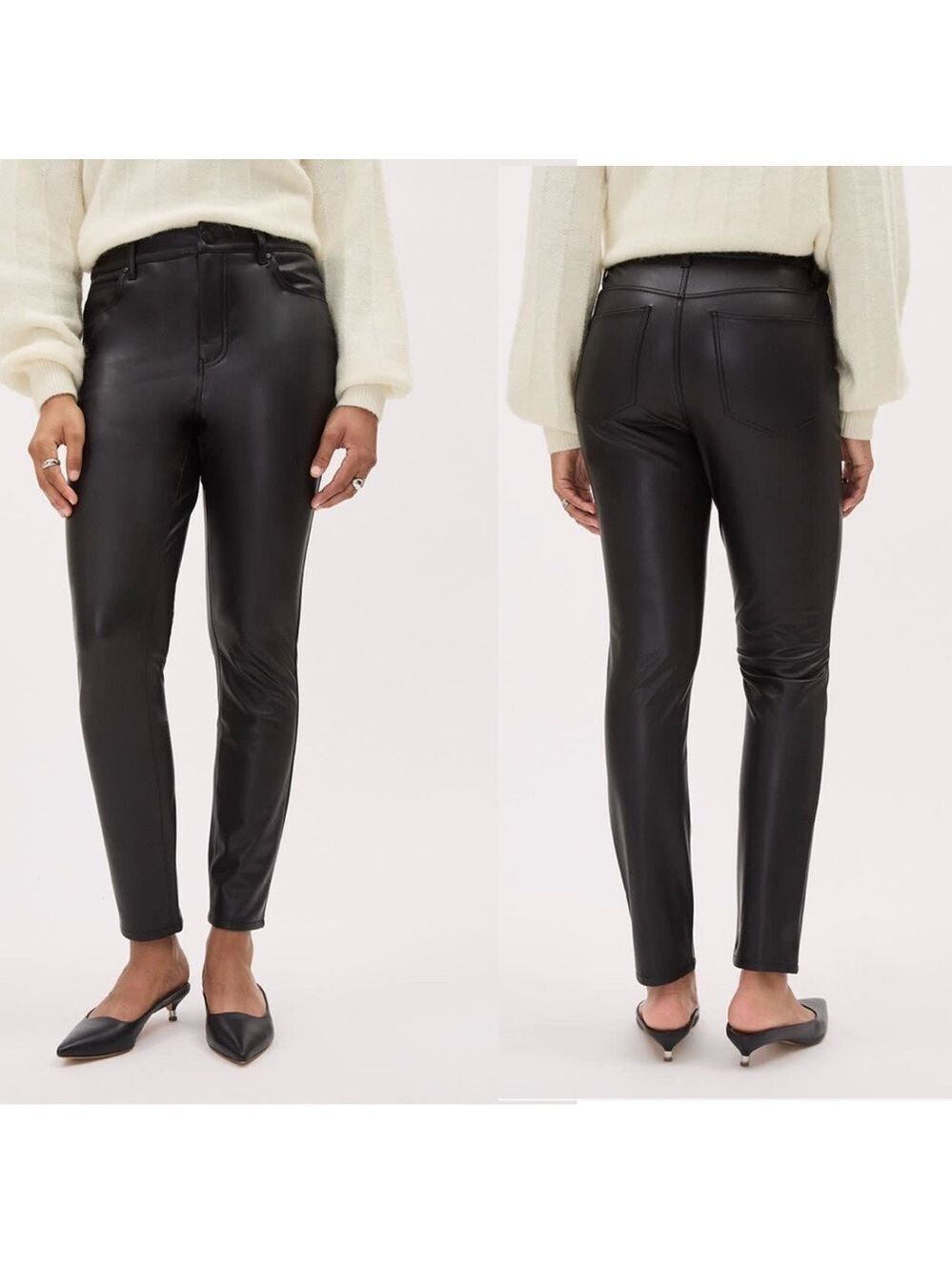 RW&CO black faux leather high rise skinny leg pants Sz 28 pleather vegan